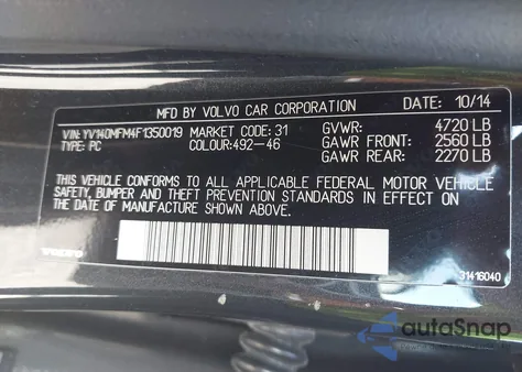 2015 Volvo S60 T5 Platinum из США, поврежденный, VIN YV140MFM4F1350019